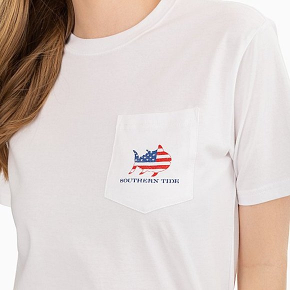 Southern Tide Hearts & Stripes Flag Skipjack Tee, White XS NWT 4th of July !!! - Picture 2 of 4